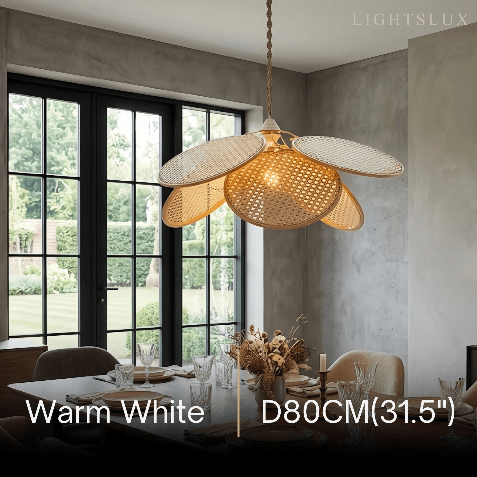 Farmhouse Pendant Light - Metal & Rattan Weave Fan Design for Living Room - Flindria