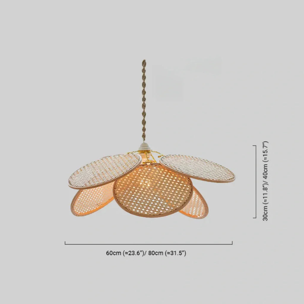 Farmhouse Pendant Light - Metal & Rattan Weave Fan Design for Living Room - Flindria