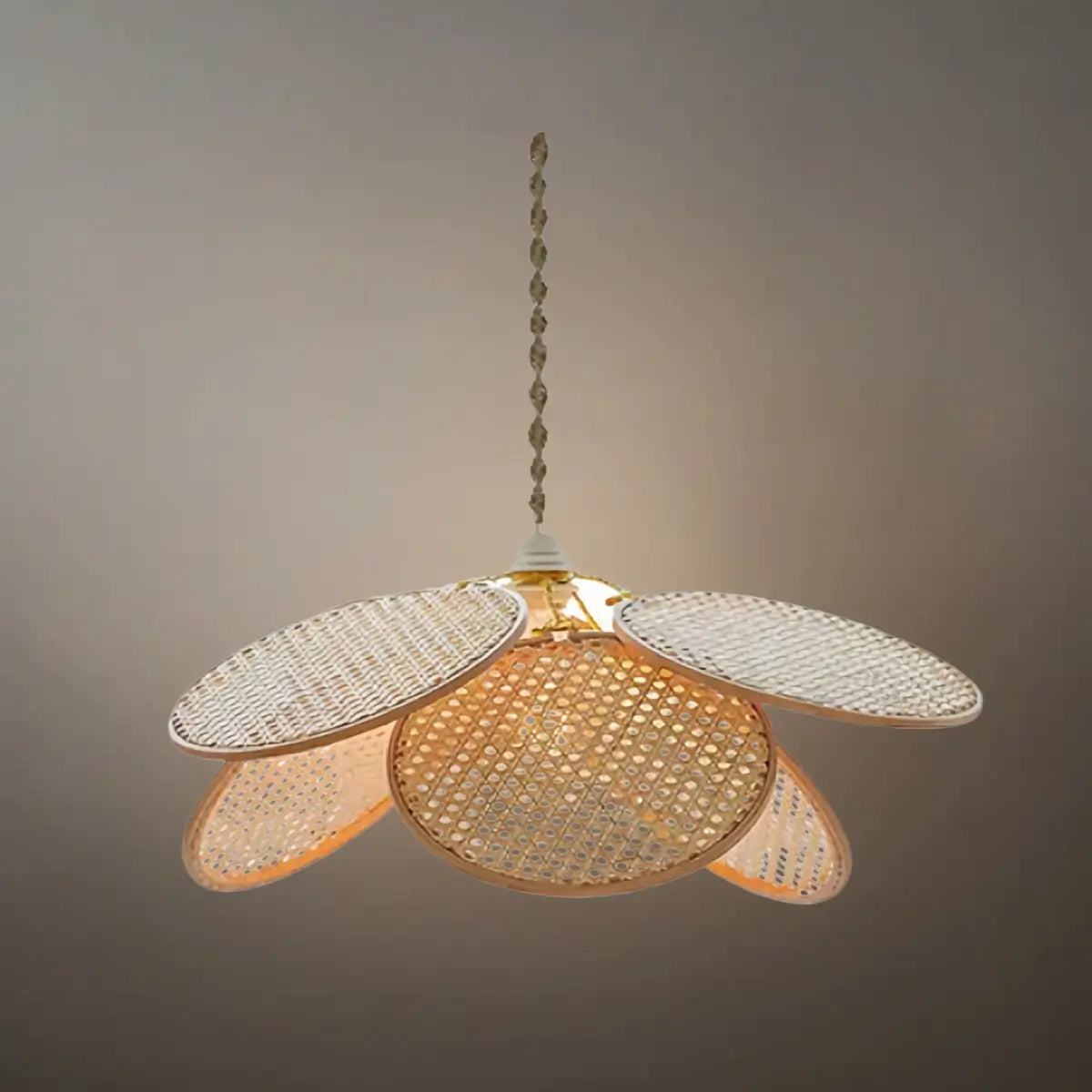 Farmhouse Pendant Light - Metal & Rattan Weave Fan Design for Living Room - Flindria