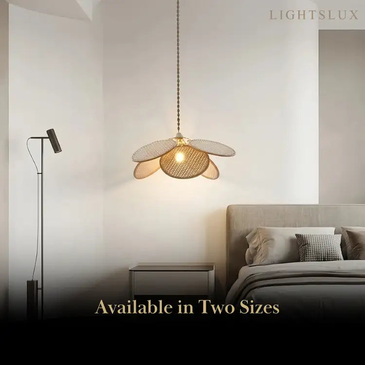 Farmhouse Pendant Light - Metal & Rattan Weave Fan Design for Living Room - Flindria