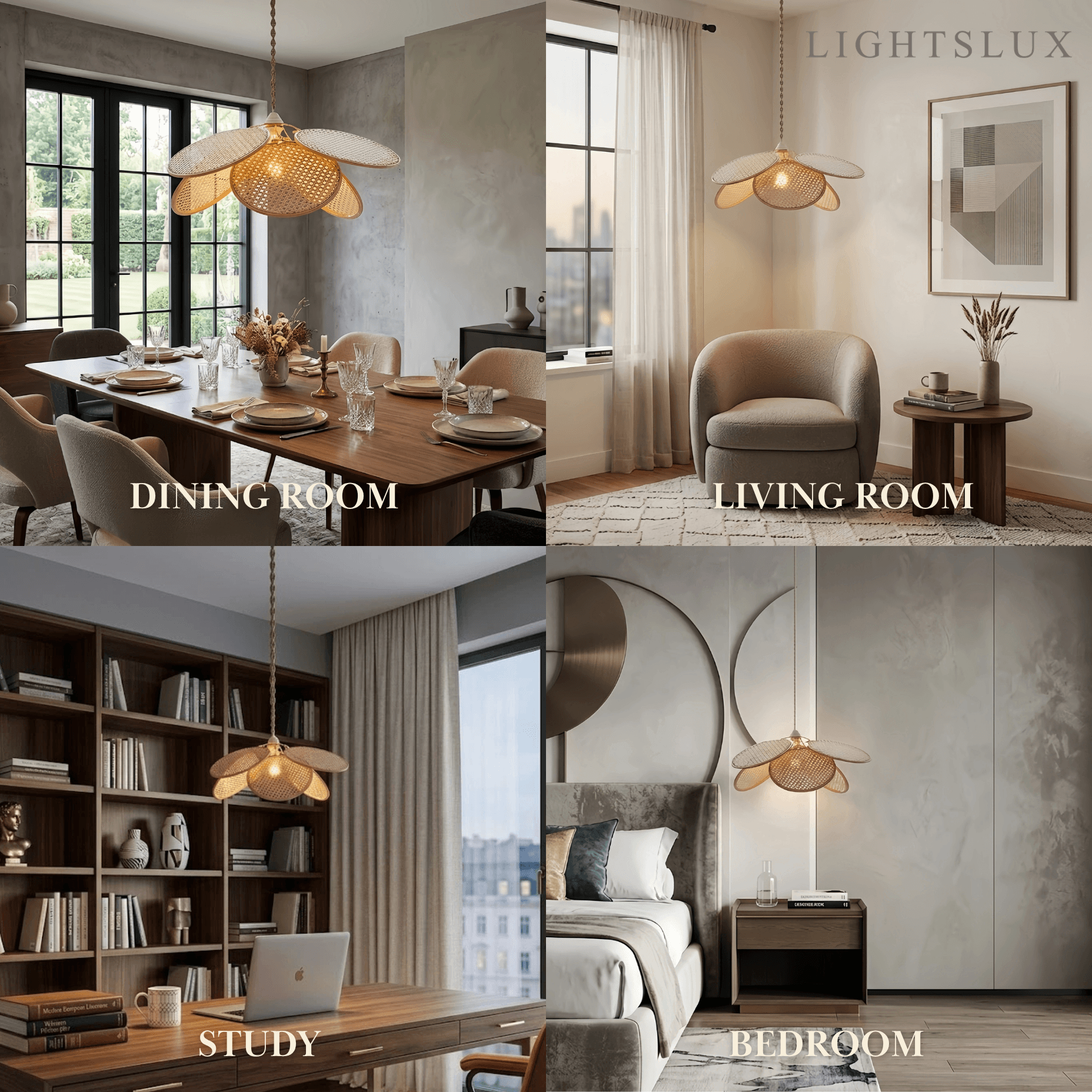 Farmhouse Pendant Light - Metal & Rattan Weave Fan Design for Living Room - Flindria