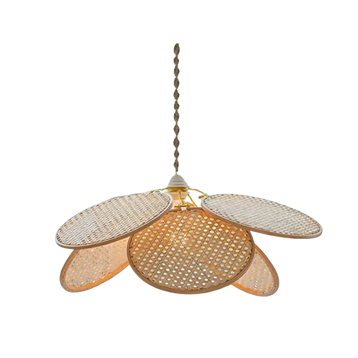 Farmhouse Pendant Light - Metal & Rattan Weave Fan Design for Living Room - Flindria