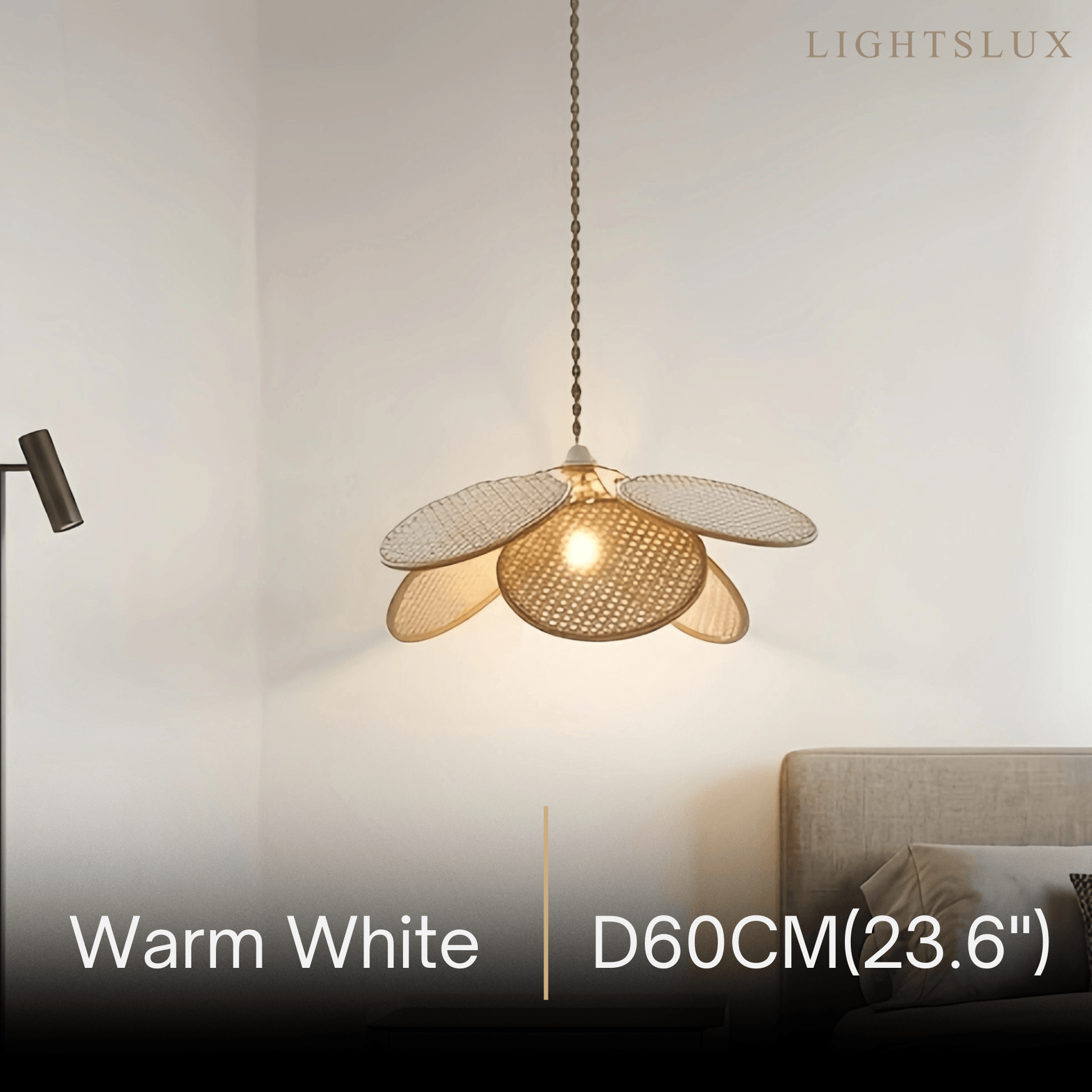 Farmhouse Pendant Light - Metal & Rattan Weave Fan Design for Living Room - Flindria