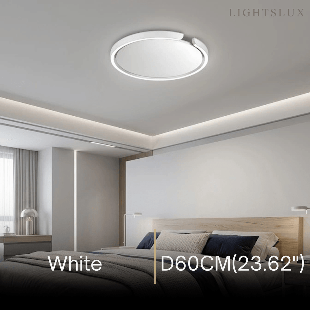 Modern Round LED Ceiling Light  Black/White Metal for Bedroom/Living Room - Flindria