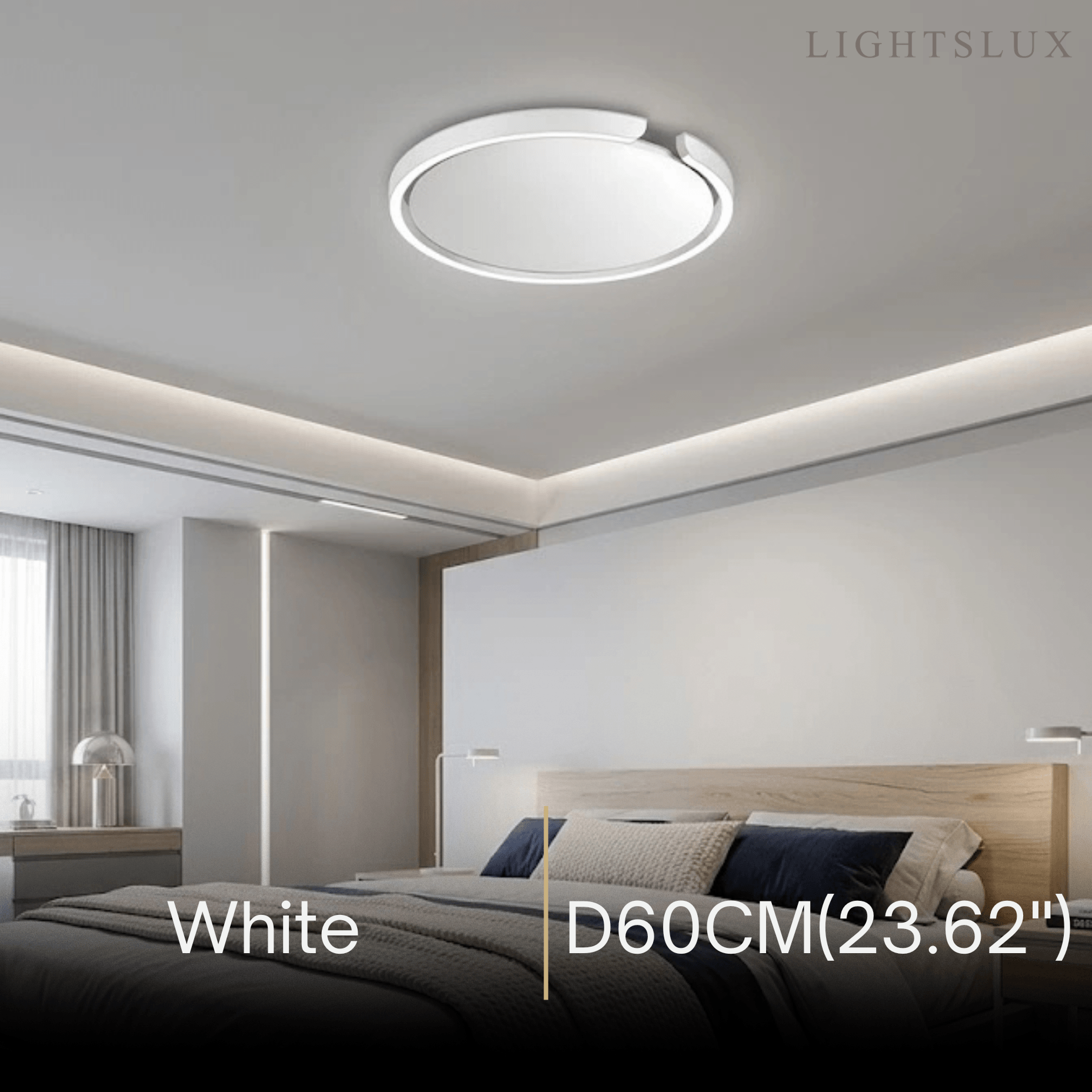 Modern Round LED Ceiling Light  Black/White Metal for Bedroom/Living Room - Flindria