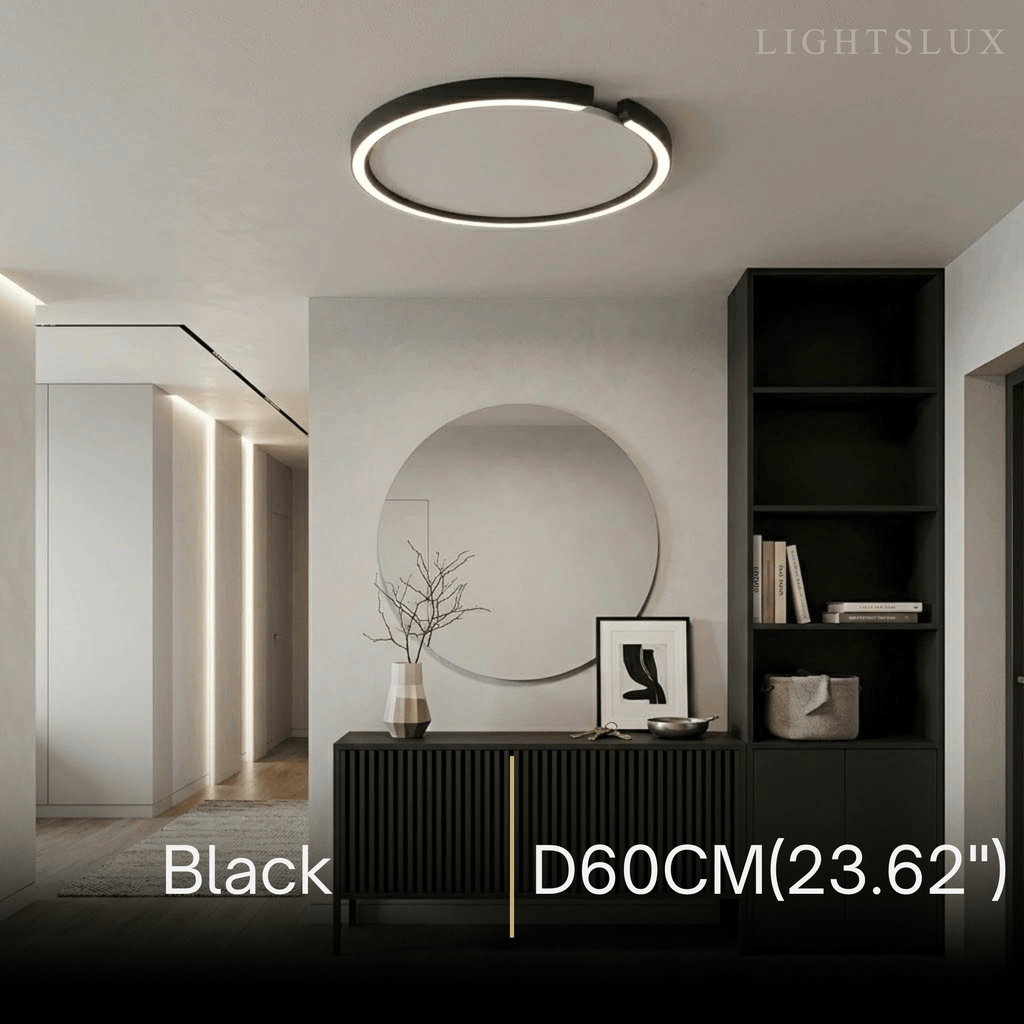 Modern Round LED Ceiling Light  Black/White Metal for Bedroom/Living Room - Flindria