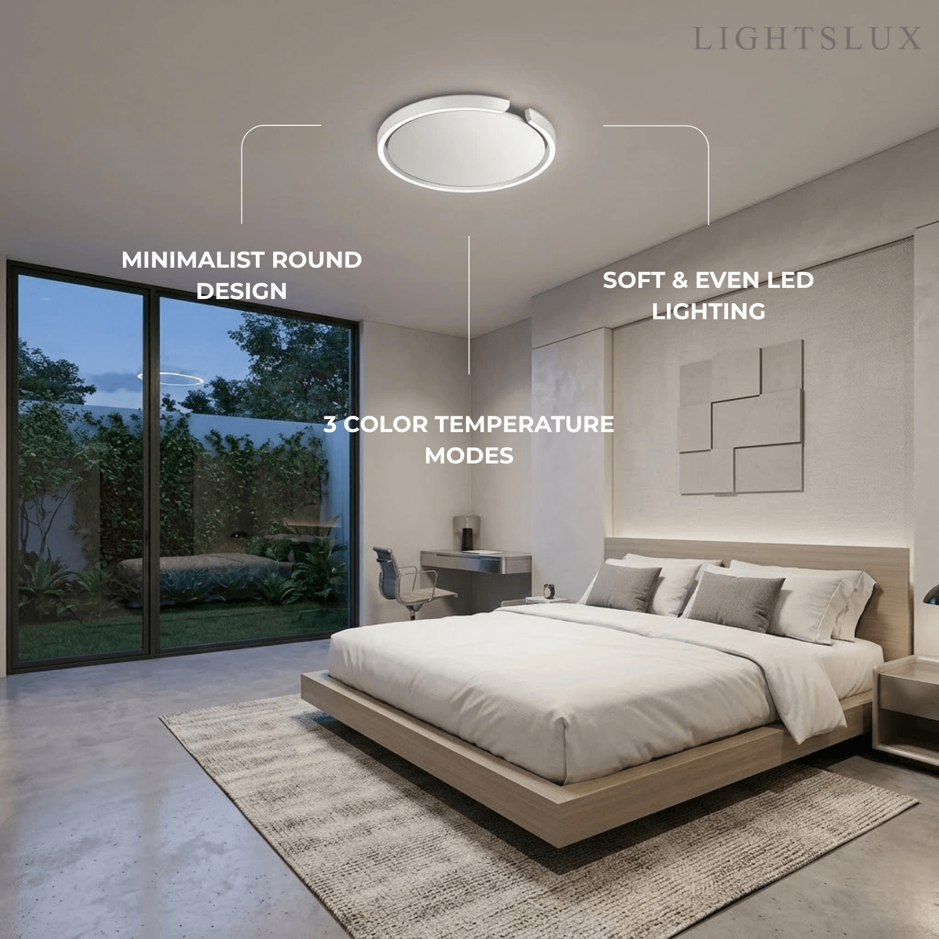Modern Round LED Ceiling Light  Black/White Metal for Bedroom/Living Room - Flindria
