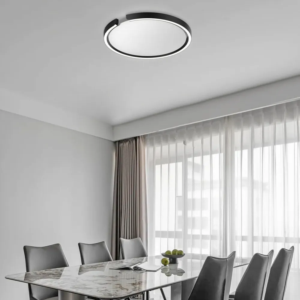 Modern Round LED Ceiling Light  Black/White Metal for Bedroom/Living Room - Flindria