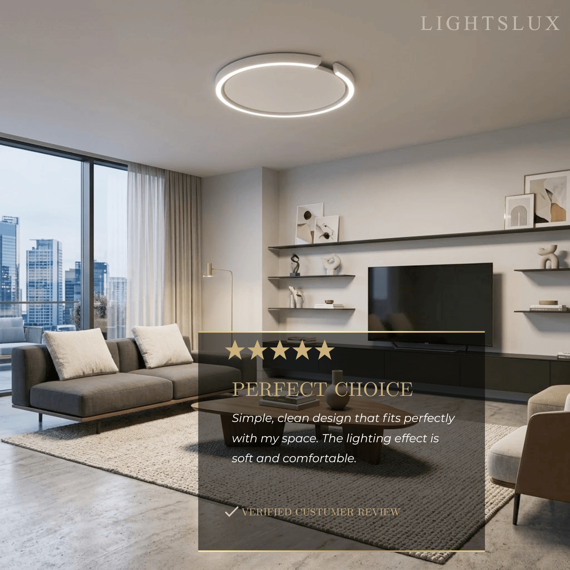 Modern Round LED Ceiling Light  Black/White Metal for Bedroom/Living Room - Flindria