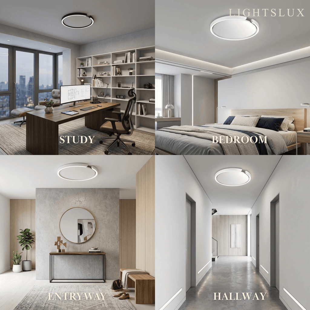 Modern Round LED Ceiling Light  Black/White Metal for Bedroom/Living Room - Flindria