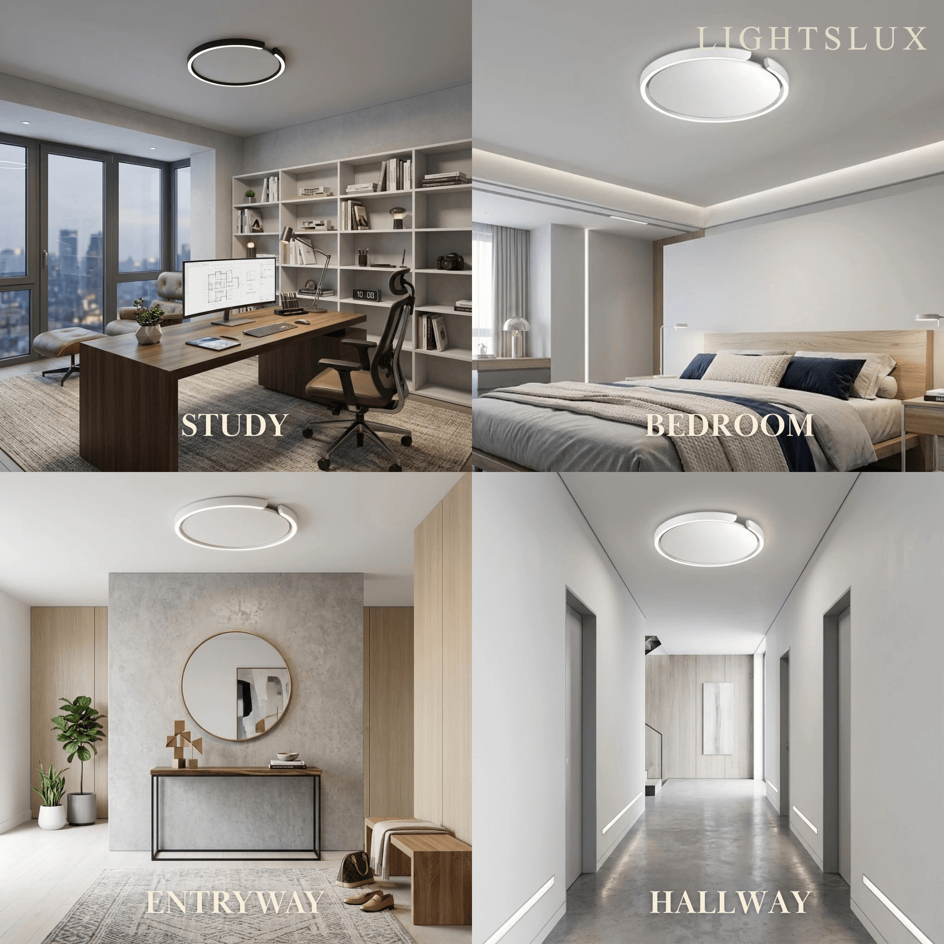 Modern Round LED Ceiling Light  Black/White Metal for Bedroom/Living Room - Flindria