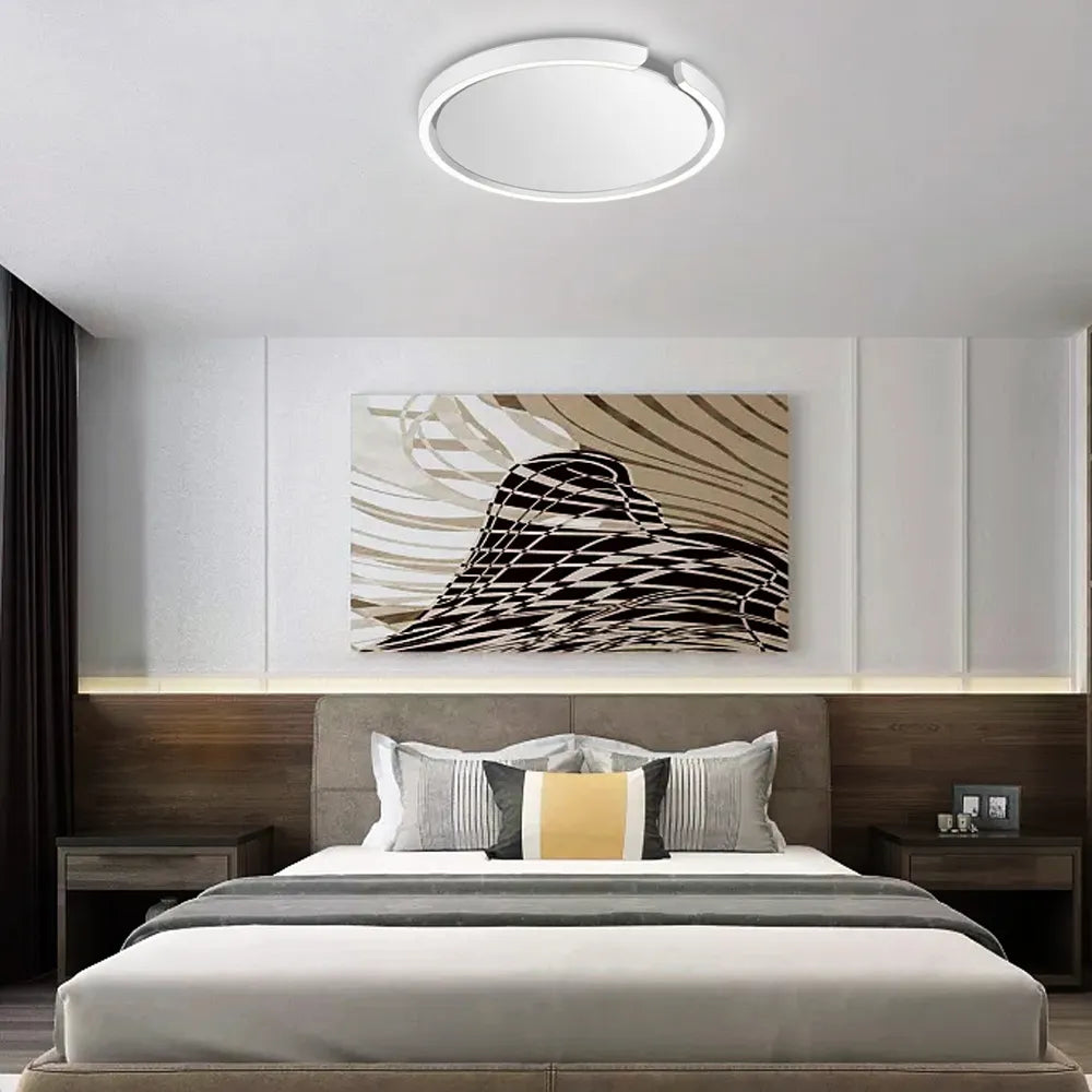 Modern Round LED Ceiling Light  Black/White Metal for Bedroom/Living Room - Flindria