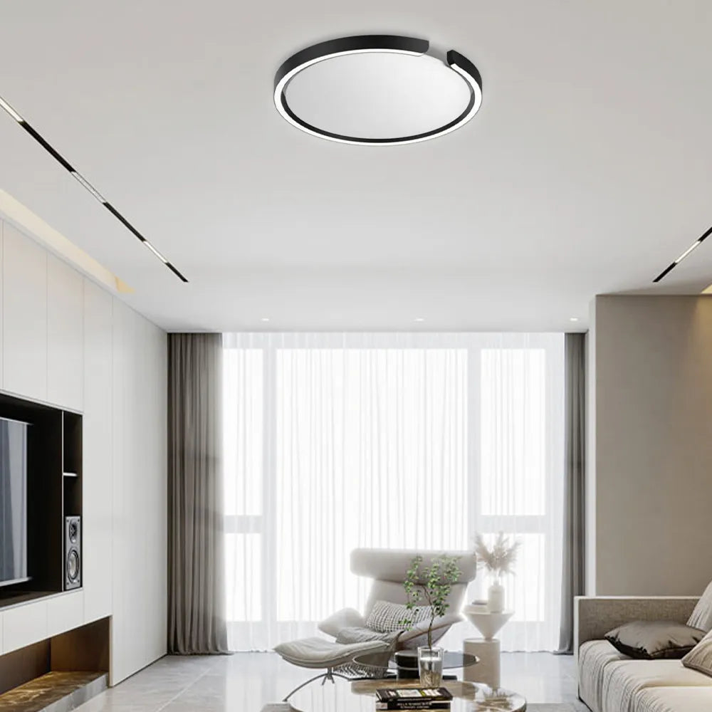 Modern Round LED Ceiling Light  Black/White Metal for Bedroom/Living Room - Flindria