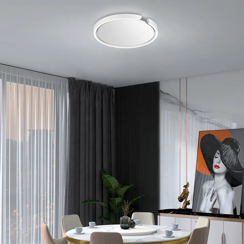 Modern Round LED Ceiling Light  Black/White Metal for Bedroom/Living Room - Flindria