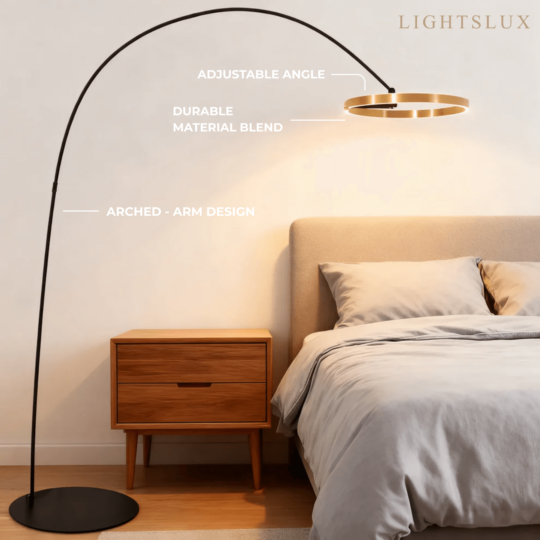 Moderne rund gulvlampe – minimalistisk svart metall for stue - Flindria
