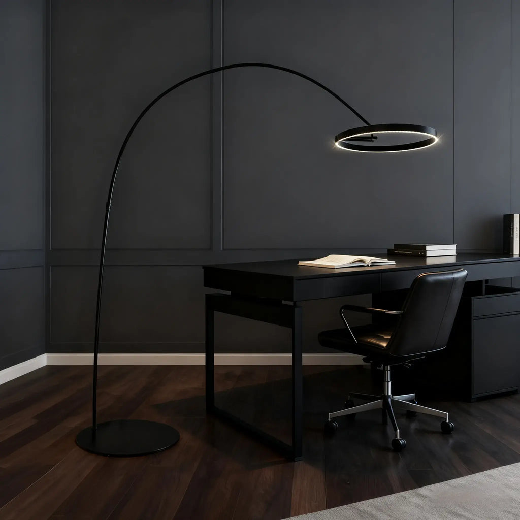 Lampadaire Rond Moderne – Design Minimaliste en Métal Noir pour Salon - Flindria