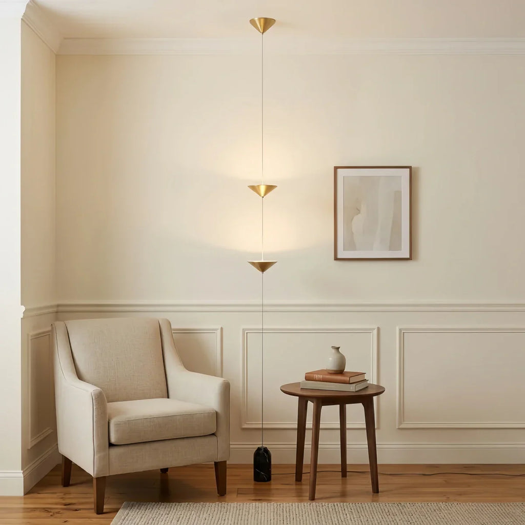 Minimalist Pendant Lamp -- Iron & Marble with Adjustable Height in Black/Gold for Living Room Bedroom - Flindria