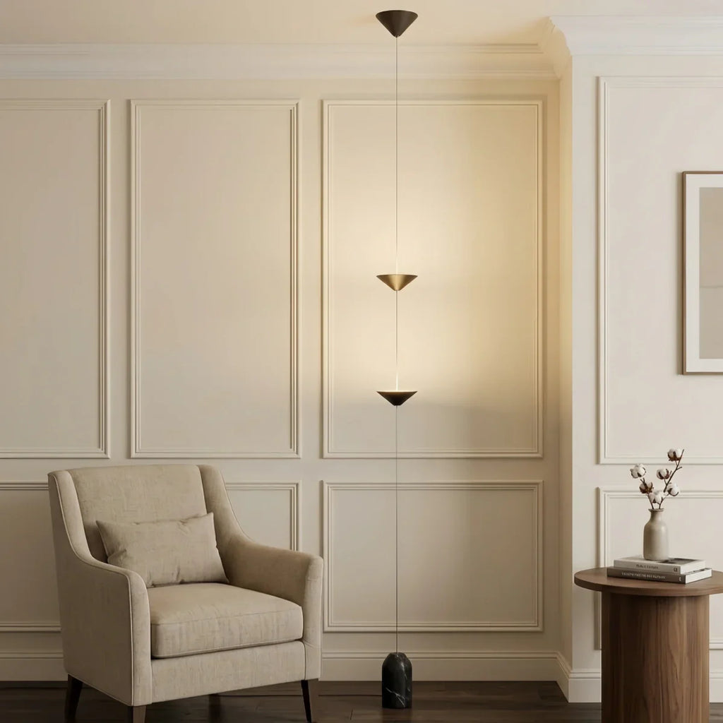 Minimalist Pendant Lamp -- Iron & Marble with Adjustable Height in Black/Gold for Living Room Bedroom - Flindria