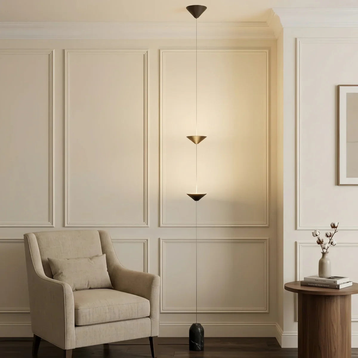 Minimalist Pendant Lamp -- Iron & Marble with Adjustable Height in Black/Gold for Living Room Bedroom - Flindria