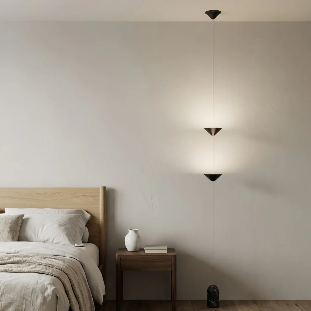 Minimalist Pendant Lamp -- Iron & Marble with Adjustable Height in Black/Gold for Living Room Bedroom - Flindria