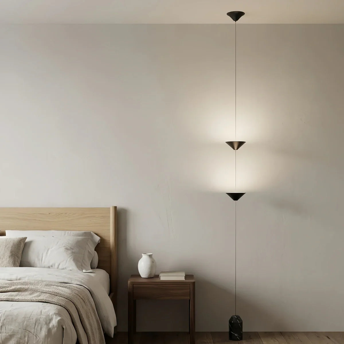 Minimalist Pendant Lamp -- Iron & Marble with Adjustable Height in Black/Gold for Living Room Bedroom - Flindria