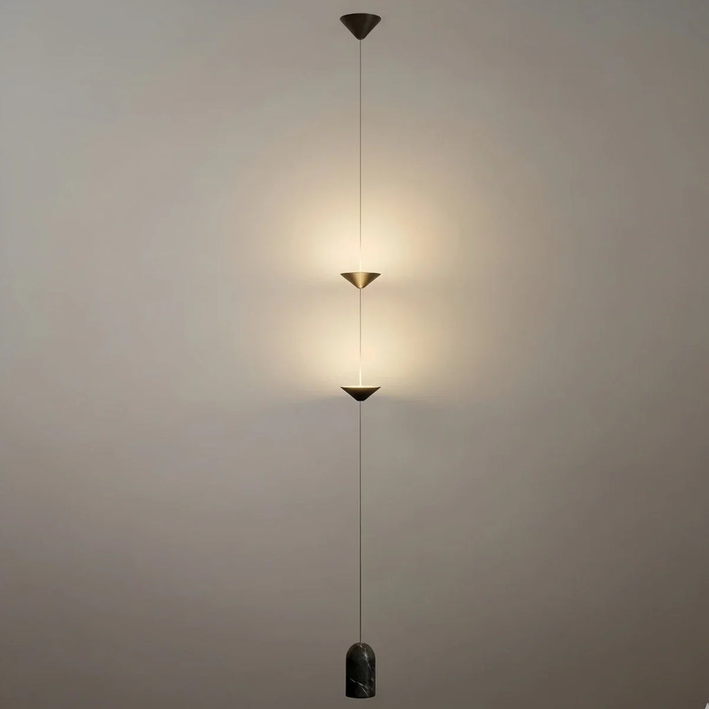 Minimalist Pendant Lamp -- Iron & Marble with Adjustable Height in Black/Gold for Living Room Bedroom - Flindria