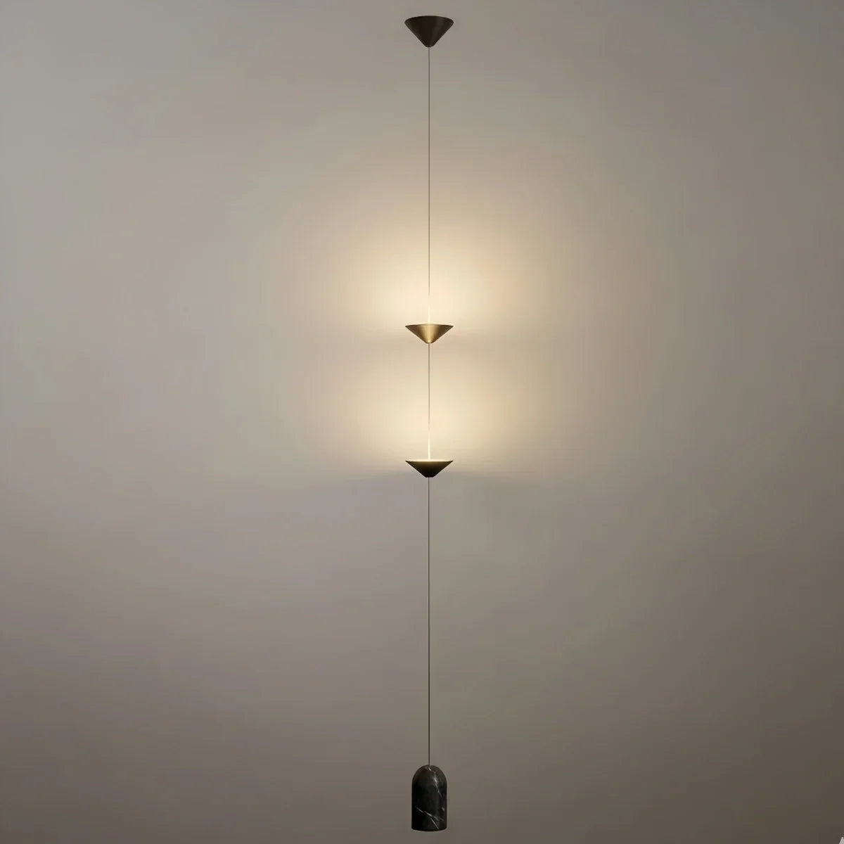 Minimalist Pendant Lamp -- Iron & Marble with Adjustable Height in Black/Gold for Living Room Bedroom - Flindria