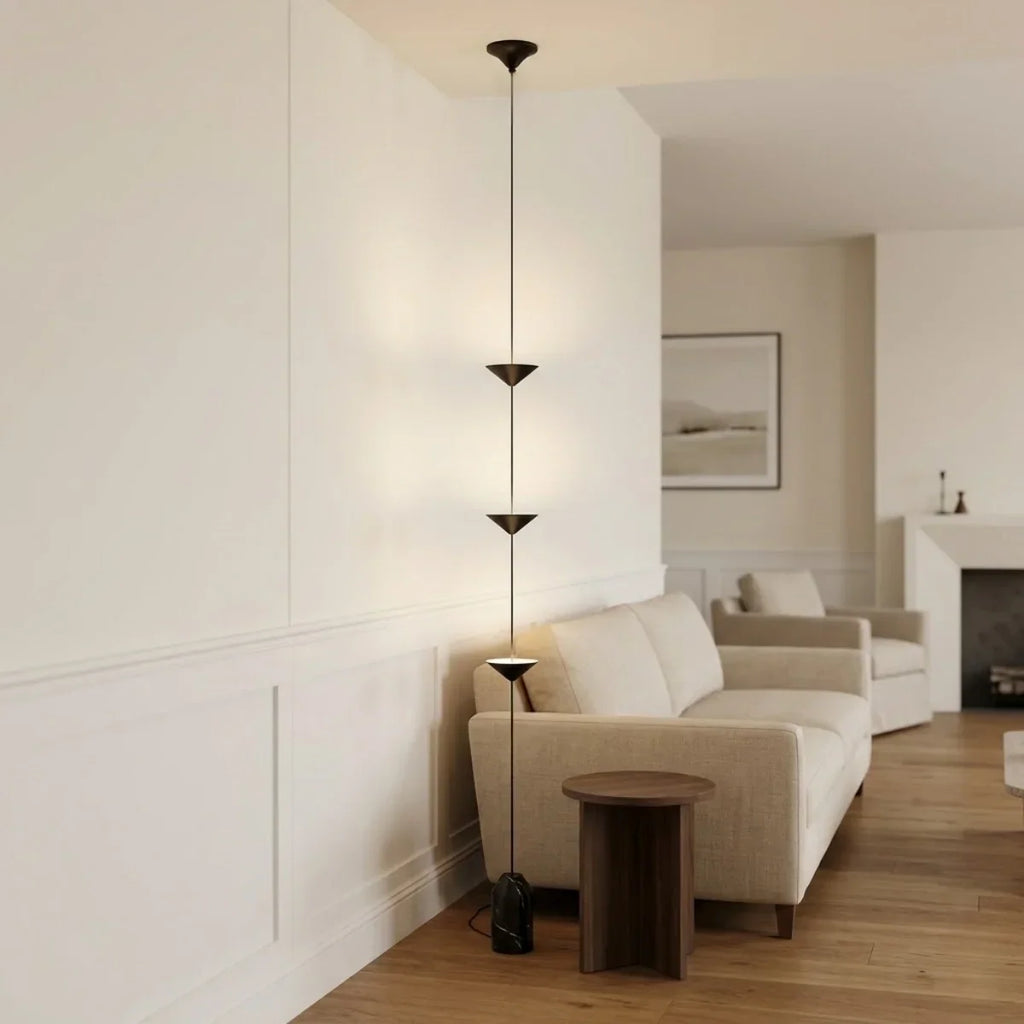Minimalist Pendant Lamp -- Iron & Marble with Adjustable Height in Black/Gold for Living Room Bedroom - Flindria