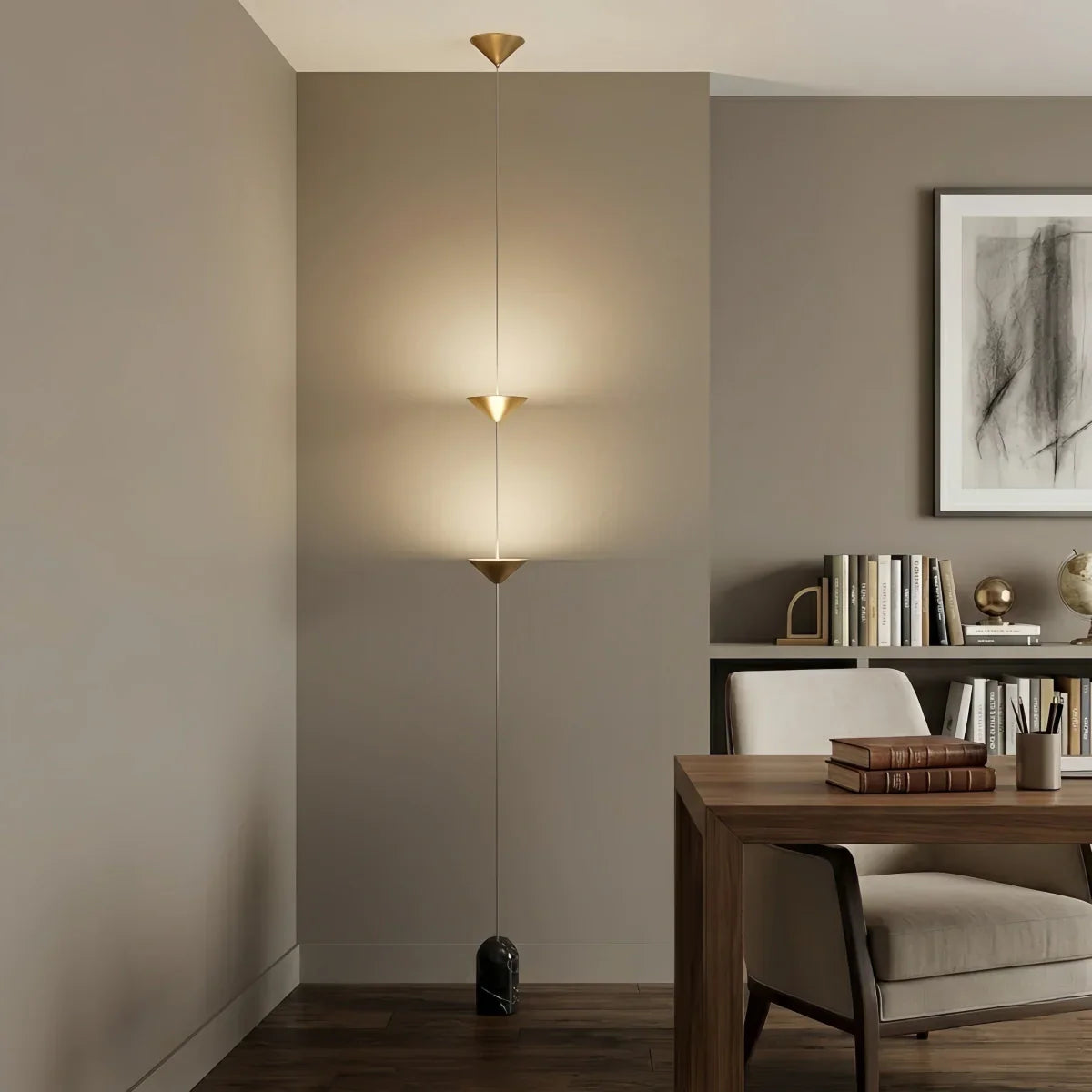 Minimalist Pendant Lamp -- Iron & Marble with Adjustable Height in Black/Gold for Living Room Bedroom - Flindria