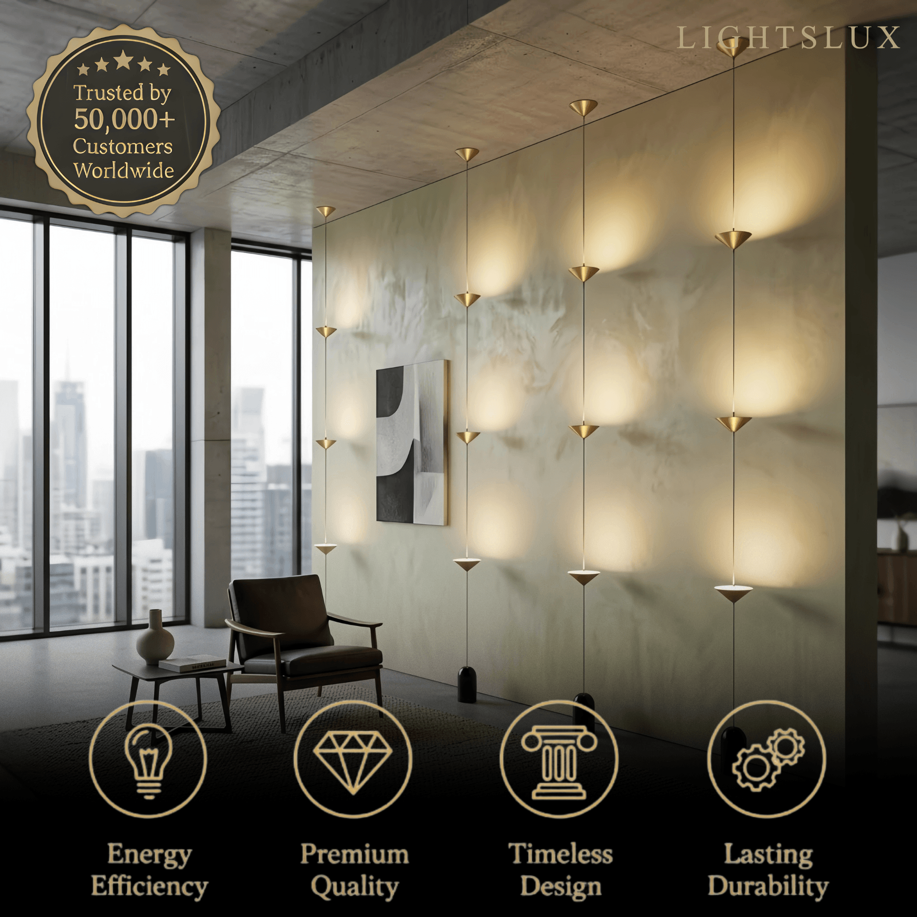 Minimalist Pendant Lamp -- Iron & Marble with Adjustable Height in Black/Gold for Living Room Bedroom - Flindria
