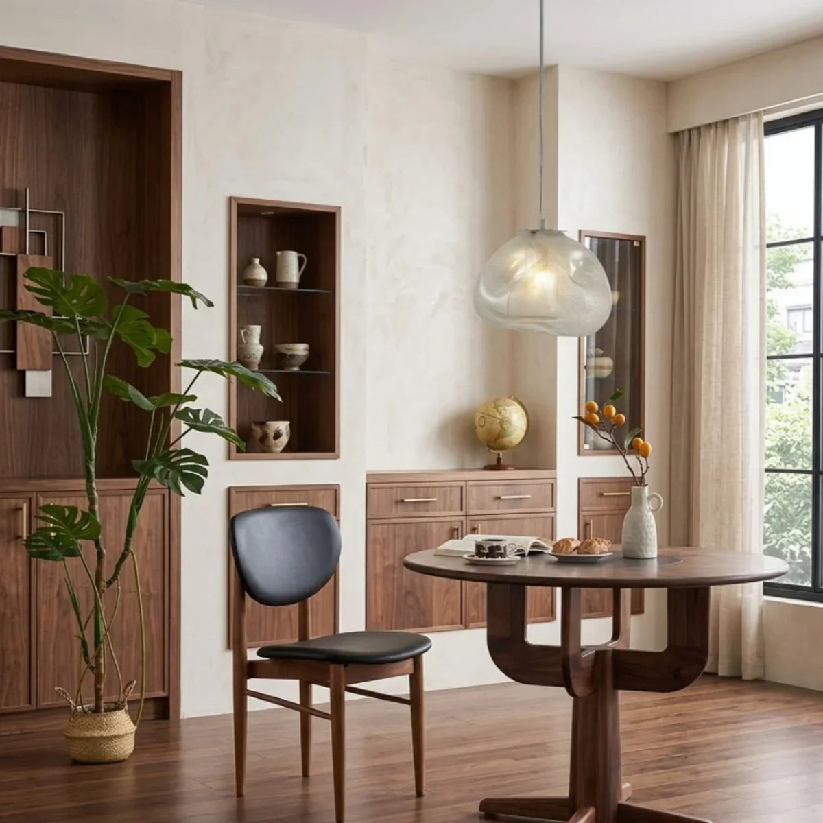 Minimalist Glass Pendant Light — Clear/Gray/Amber LED Ball 3 Sizes Dining Room - Flindria