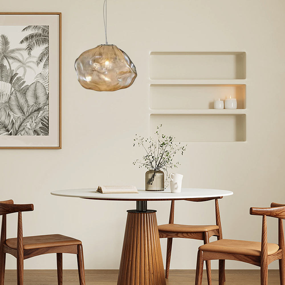 Minimalist Glass Pendant Light — Clear/Gray/Amber LED Ball 3 Sizes Dining Room - Flindria