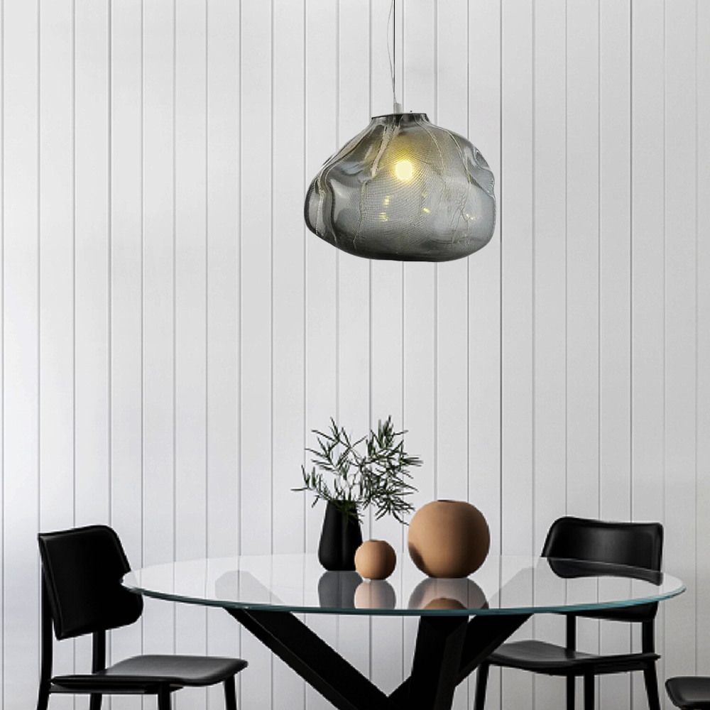 Minimalist Glass Pendant Light — Clear/Gray/Amber LED Ball 3 Sizes Dining Room - Flindria
