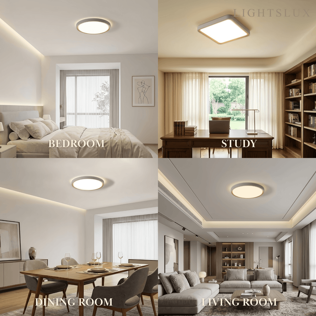 Modern Gray Ceiling Light – Metal Frame Square/Round for Bedroom - Flindria