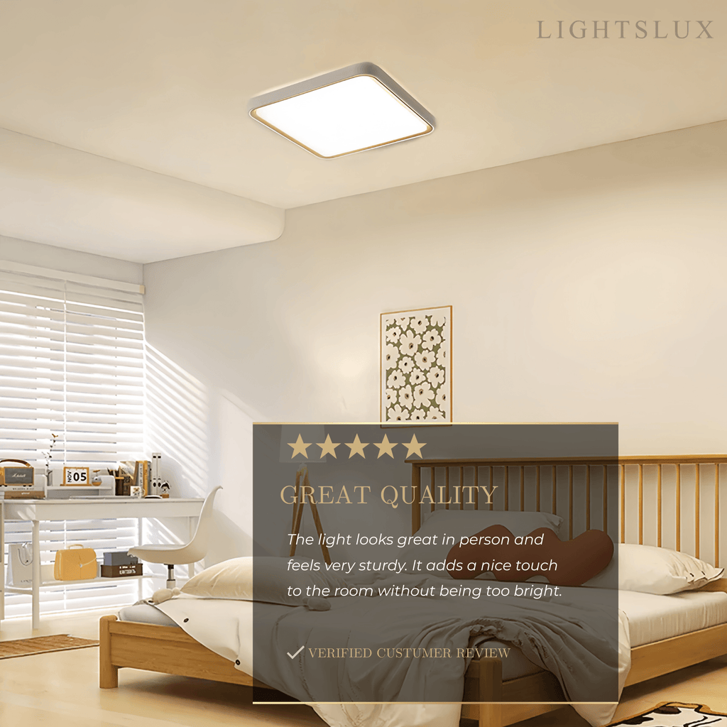 Modern Gray Ceiling Light – Metal Frame Square/Round for Bedroom - Flindria