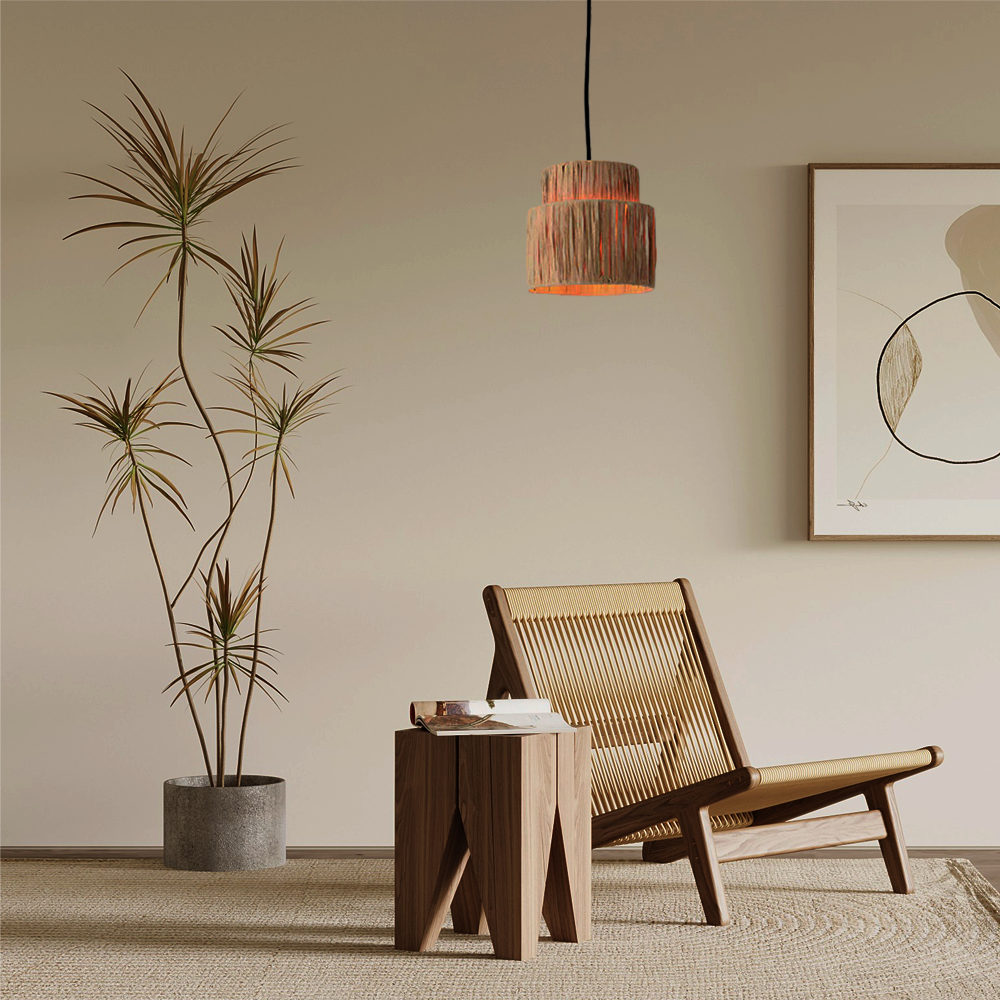 Rustic Pendant Light & Ceiling Light- Metal & Paper Streamer Shade for Dining Room - Flindria