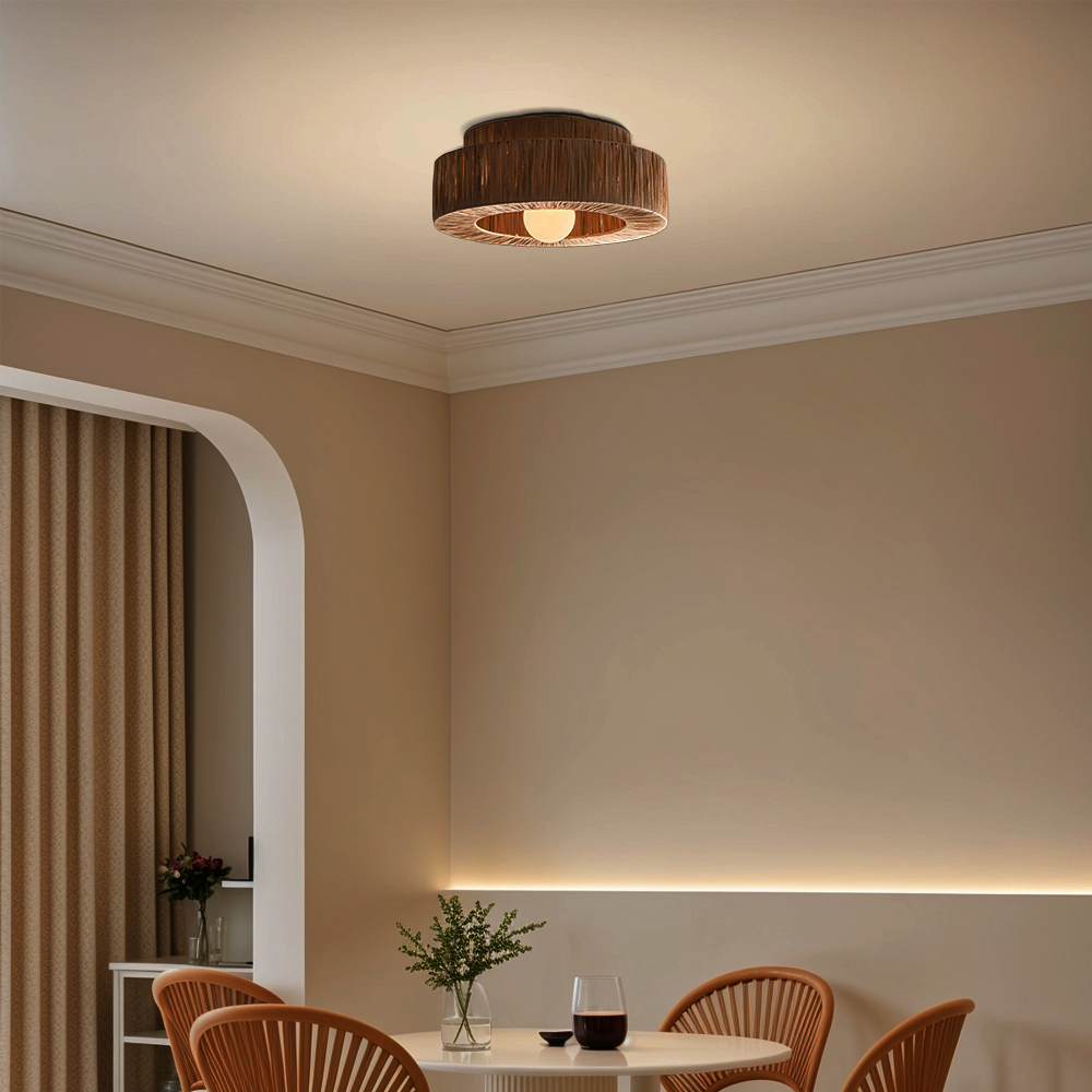 Rustic Pendant Light & Ceiling Light- Metal & Paper Streamer Shade for Dining Room - Flindria