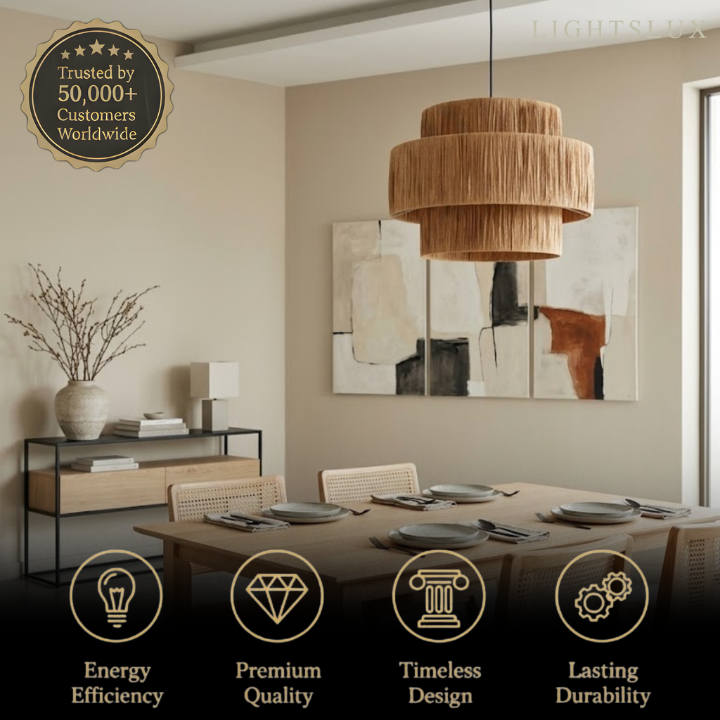 Rustic Pendant Light & Ceiling Light- Metal & Paper Streamer Shade for Dining Room - Flindria