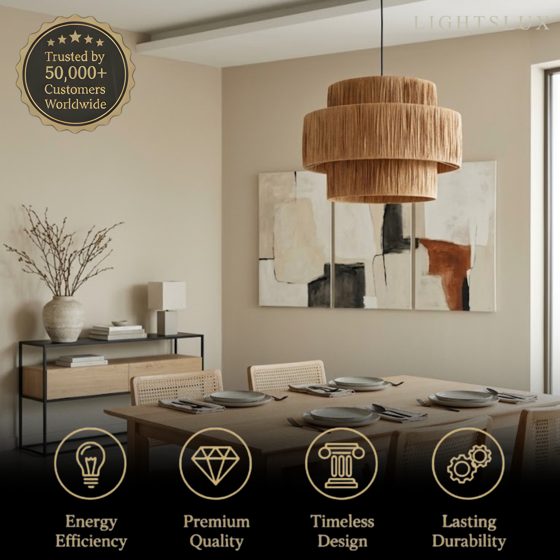Rustic Pendant Light & Ceiling Light- Metal & Paper Streamer Shade for Dining Room - Flindria
