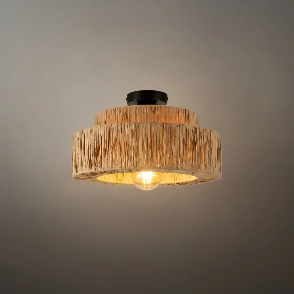 Rustic Pendant Light & Ceiling Light- Metal & Paper Streamer Shade for Dining Room - Flindria