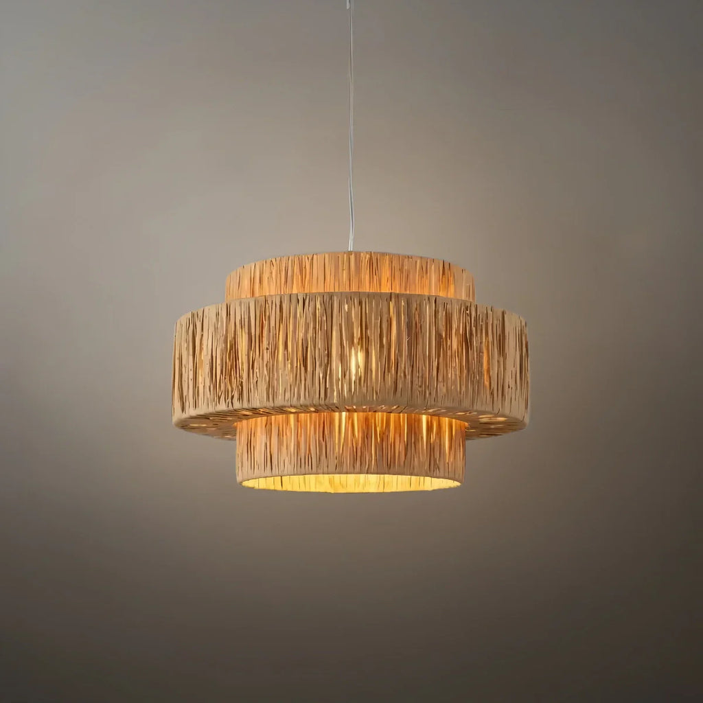 Rustic Pendant Light & Ceiling Light- Metal & Paper Streamer Shade for Dining Room - Flindria