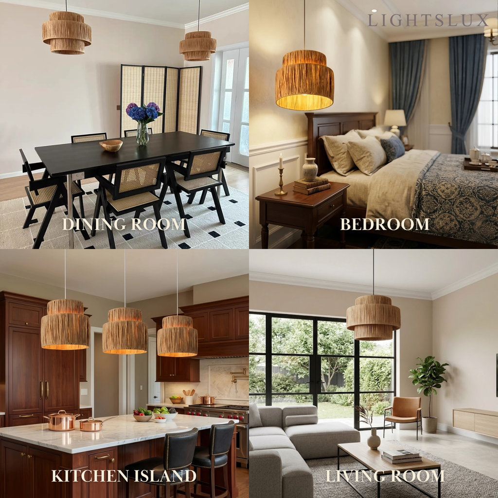 Rustic Pendant Light & Ceiling Light- Metal & Paper Streamer Shade for Dining Room - Flindria