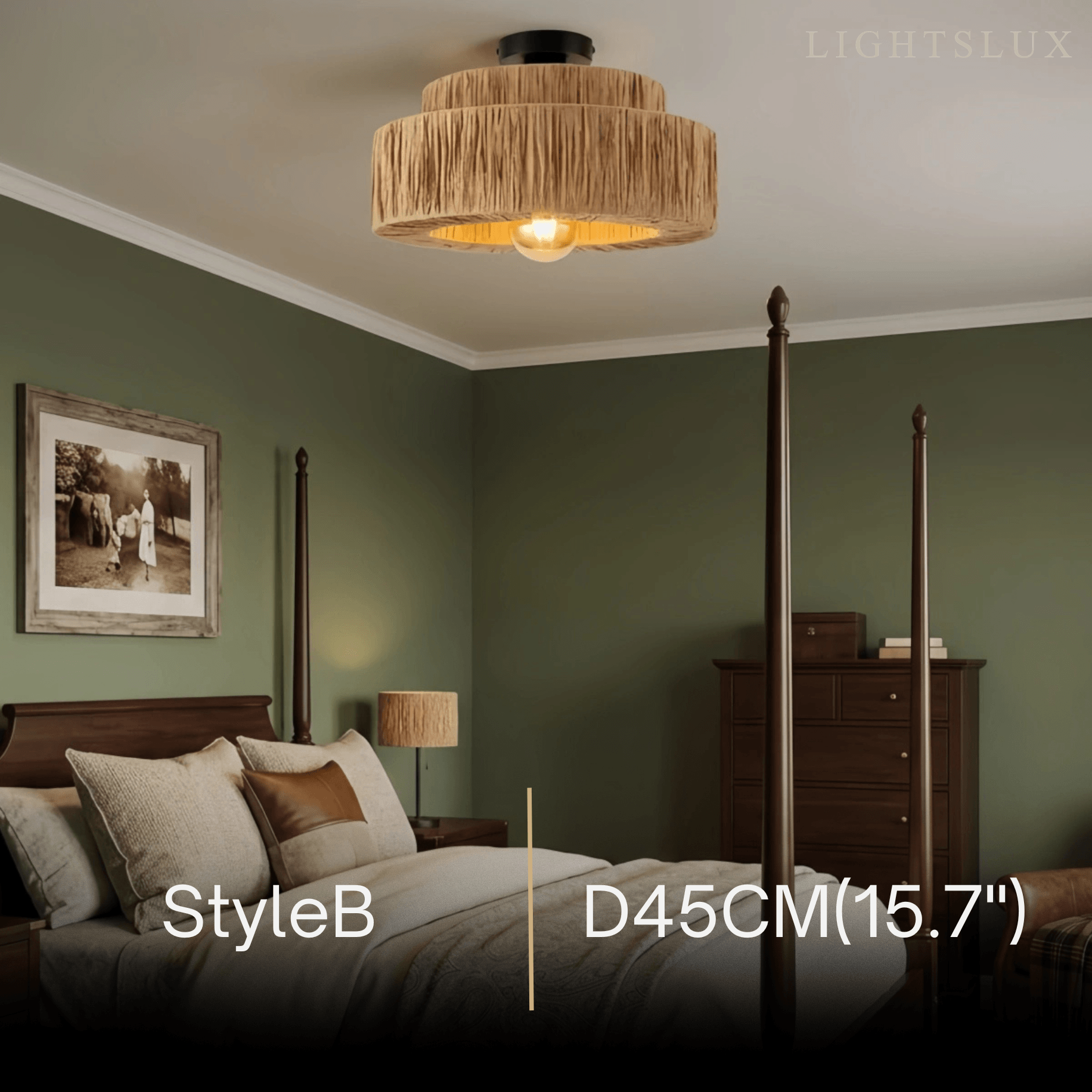 Rustic Pendant Light & Ceiling Light- Metal & Paper Streamer Shade for Dining Room - Flindria