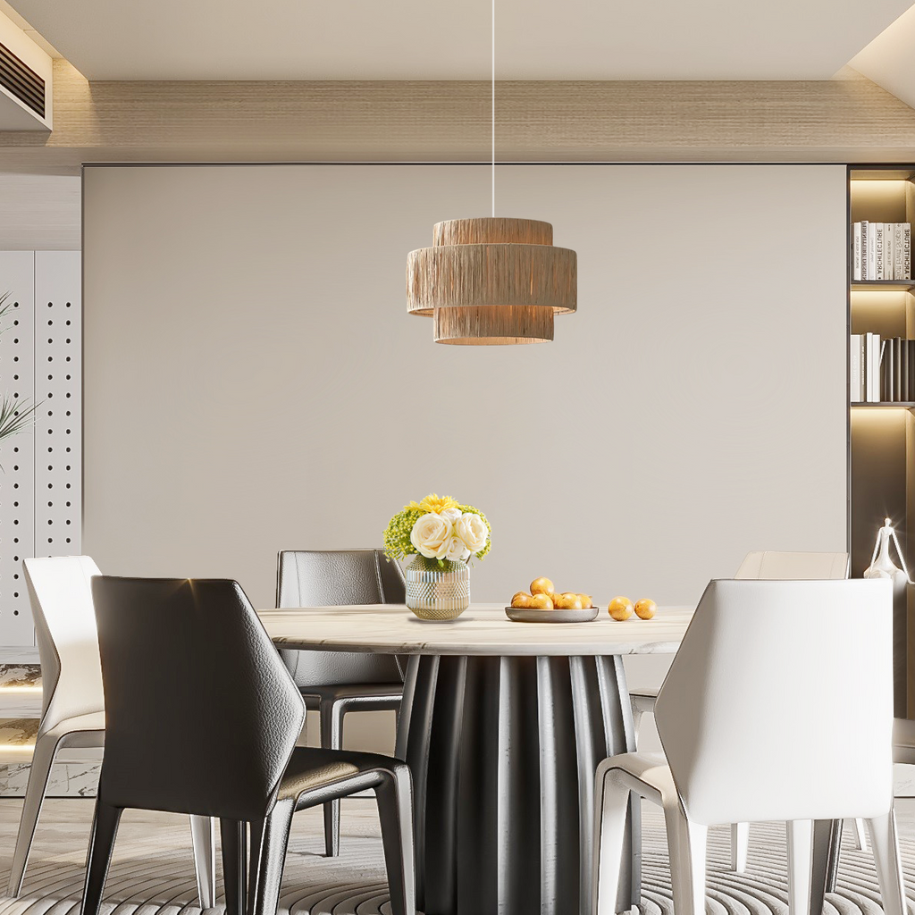 Rustic Pendant Light & Ceiling Light- Metal & Paper Streamer Shade for Dining Room - Flindria