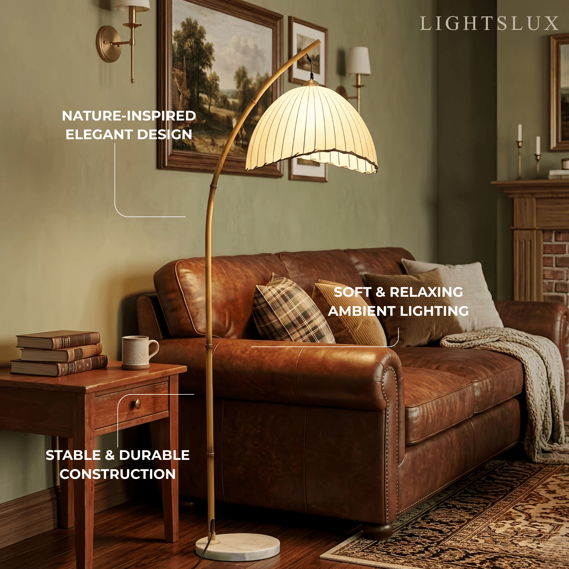 Naturlig beige gulvlampe - metallramme med stoffskjerm - Flindria