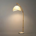 Přírodní béžová stojací lampa - kovový rám s látkovým stínidlem ve tvaru mísy - Flindria
