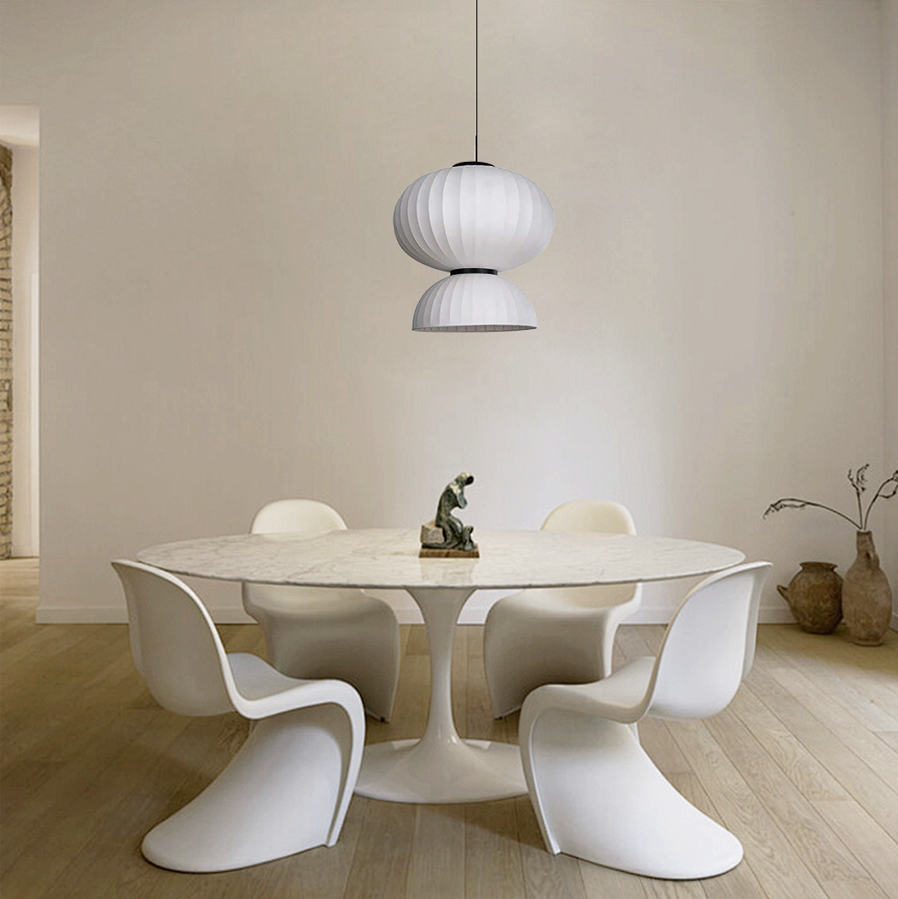 Modern Pendant Light — White Artificial Silk & Metal with 3-Color LED Dining Room - Flindria