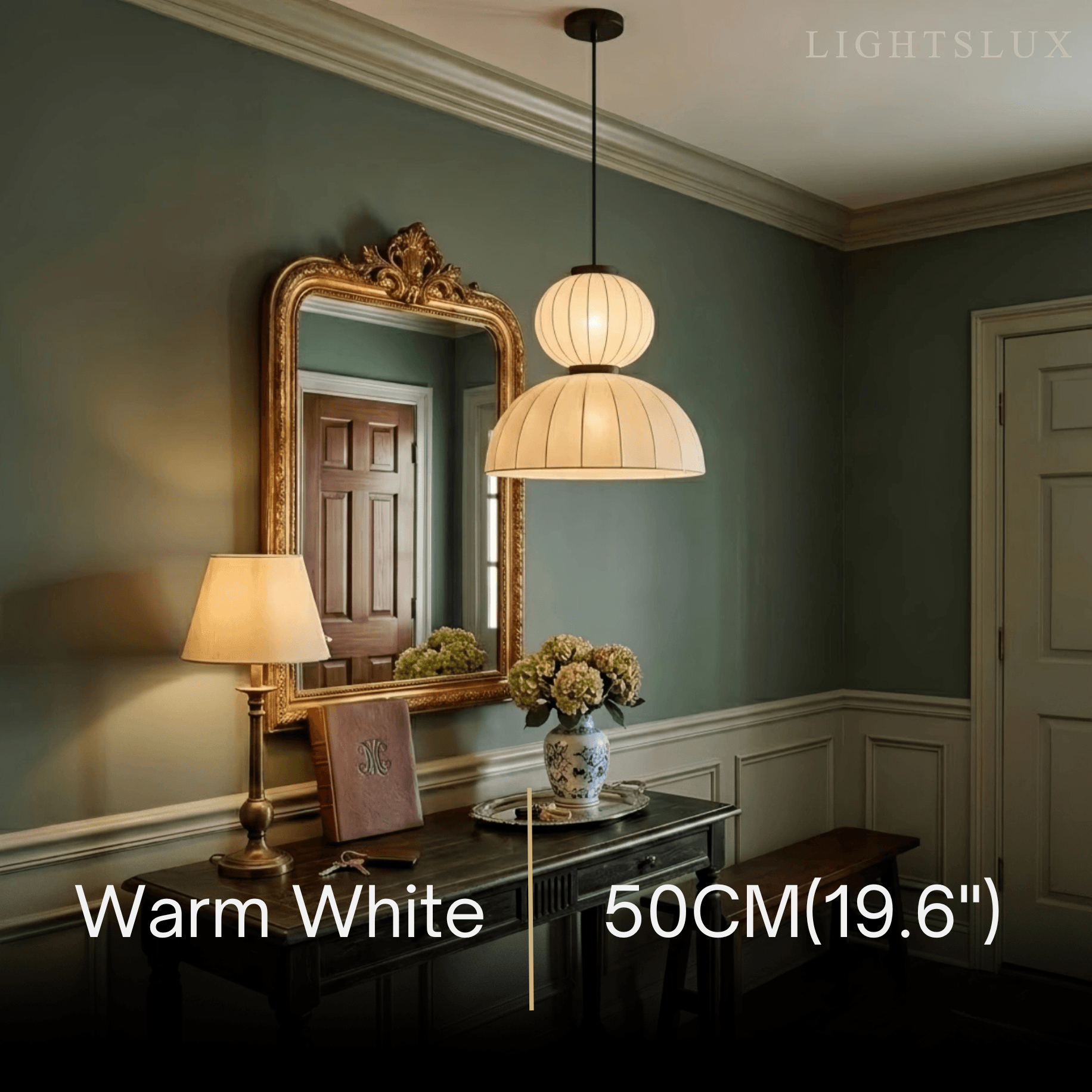 Modern Pendant Light — White Artificial Silk & Metal with 3-Color LED Dining Room - Flindria