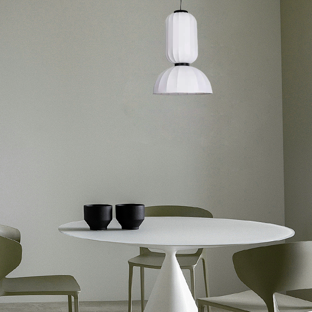 Modern Pendant Light — White Artificial Silk & Metal with 3-Color LED Dining Room - Flindria