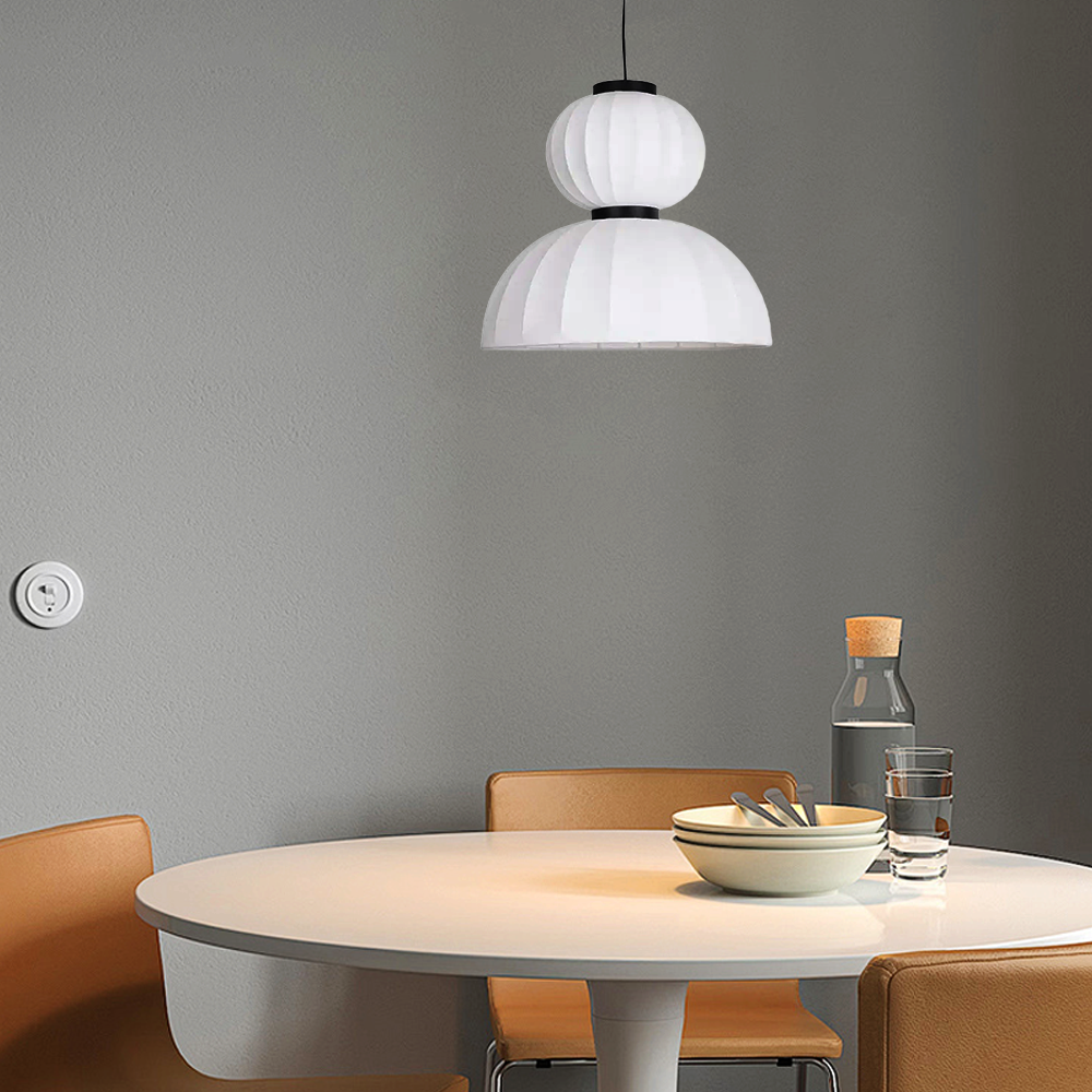 Modern Pendant Light — White Artificial Silk & Metal with 3-Color LED Dining Room - Flindria